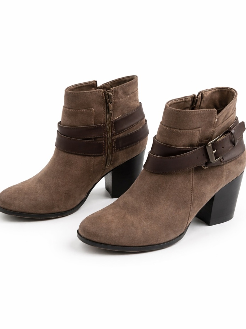 Battaglia Brown Ankle Boots Side Zip Buckle Strap Block Heel Women’s Size 6.5